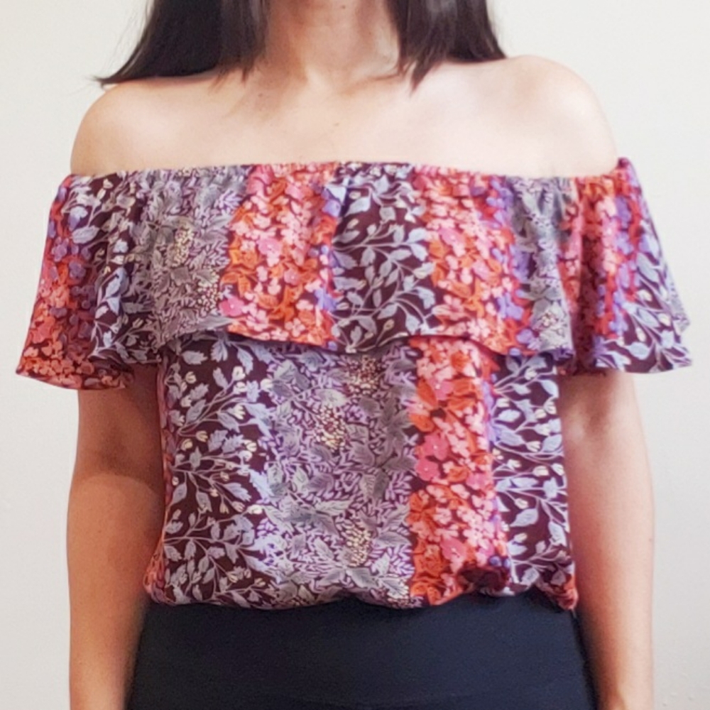 Anthropologie Maeve - Block Print Off Shoulder Ruffle Top